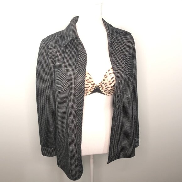 Vintage Black Silver Windowpane Over Button Shirt - Picture 2 of 12